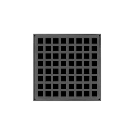 Infinity Drain 5" x 5" QD 5 High Flow Center Drain Complete Kit with Squares Pattern Decorative Plate with Cast Iron Drain Body, 2" No-Hub Outlet Gunmetal