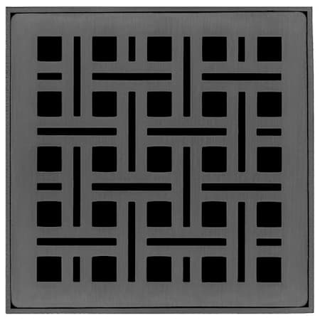 Infinity Drain 4" x 4" Premium Center Drain Kit with Weave Pattern Decorative Plate – Includes Stainless Steel Bonded Flange Drain Body with 2" No Hub Outlet Gunmetal
