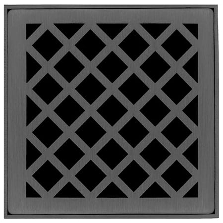 Infinity Drain 4" x 4" Premium Center Drain Kit with Criss-Cross Pattern Decorative Plate – Includes Cast Iron Drain Body with 2" Outlet Gunmetal