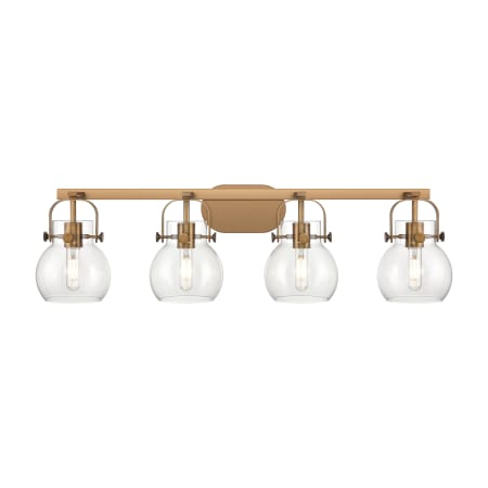 Innovations Lighting Pilaster II Sphere 4 Light 37" Wide Vanity Light Brushed Brass / Clear