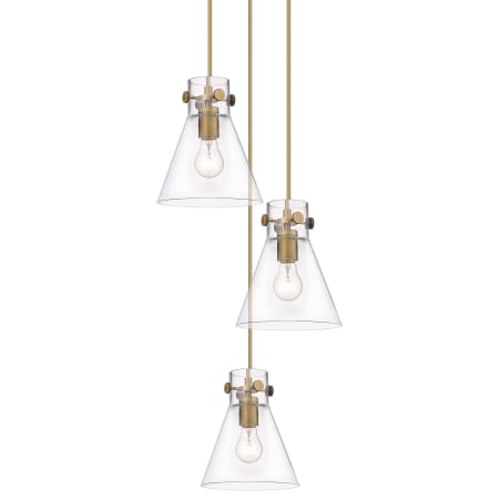 Innovations Lighting Newton Cone 3 Light 16" Wide Multi Light Pendant Brushed Brass / Clear