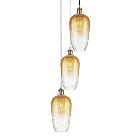 Innovations Lighting Brookhaven Flute 3 Light 14" Wide Multi Light Pendant Antique Brass / Amber