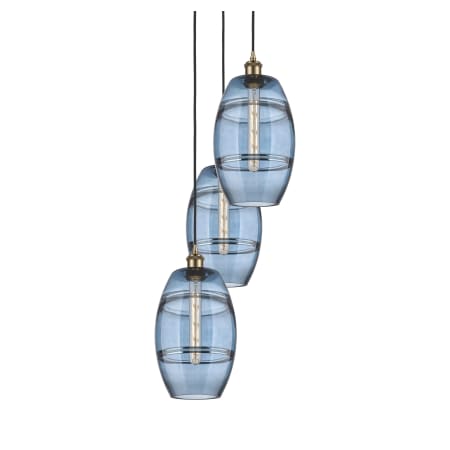 Innovations Lighting Vaz 3 Light 15" Wide Multi Light Pendant Antique Brass / Blue