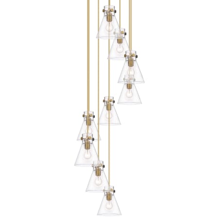 Innovations Lighting Newton Cone 9 Light 23" Wide Multi Light Pendant Brushed Brass / Clear