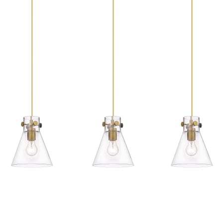 Innovations Lighting Newton Cone 3 Light 40" Wide Linear Pendant Brushed Brass / Clear