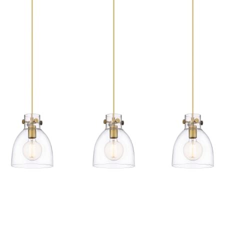 Innovations Lighting Newton Bell 3 Light 40" Wide Linear Pendant Brushed Brass / Clear