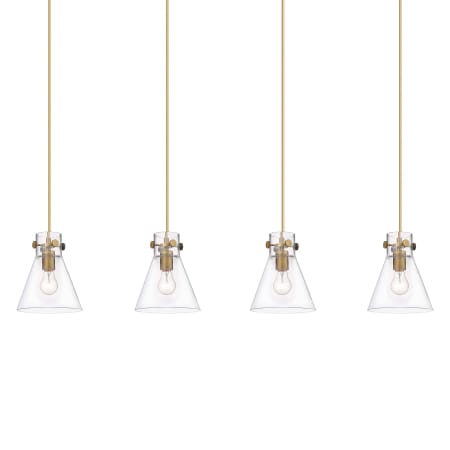 Innovations Lighting Newton Cone 4 Light 52" Wide Linear Pendant Brushed Brass / Clear