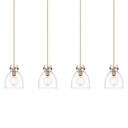 Innovations Lighting Newton Bell 4 Light 52" Wide Linear Pendant Brushed Brass / Clear
