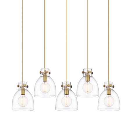 Innovations Lighting Newton Bell 5 Light 40" Wide Linear Pendant Brushed Brass / Clear
