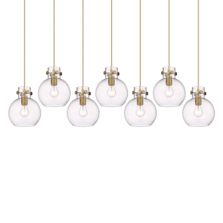 Innovations Lighting Newton Sphere 7 Light 52" Wide Linear Pendant Brushed Brass / Clear