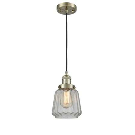 Innovations Lighting Chatham 6" Wide Mini Pendant - Cord Suspension Antique Brass / Clear