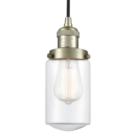 Innovations Lighting Dover 5" Wide Mini Cord Hung Pendant Antique Brass / Clear