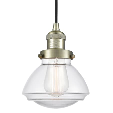 Innovations Lighting Olean 7" Wide Mini Cord Hung Pendant Antique Brass / Clear