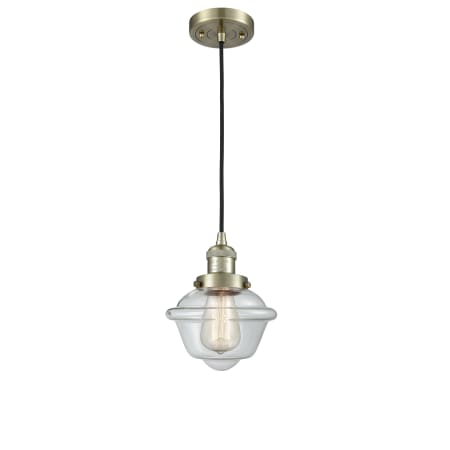 Innovations Lighting Small Oxford Single Light 8" Wide Mini Pendant with Adjustable Cord Antique Brass / Clear