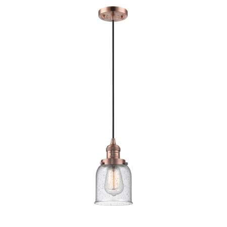 Innovations Lighting Small Bell 5" Wide Mini Pendant - Cord Suspension Antique Copper / Seedy