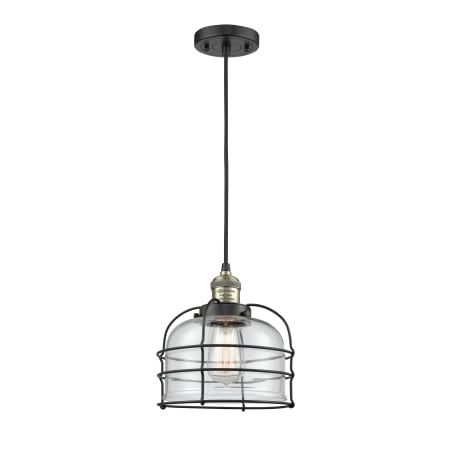 Innovations Lighting Large Bell Cage 9" Wide Mini Pendant - Cord Suspension Black Antique Brass / Clear