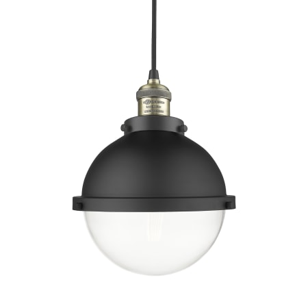 Innovations Lighting Hampden 9" Wide Mini Pendant Black Antique Brass / Clear