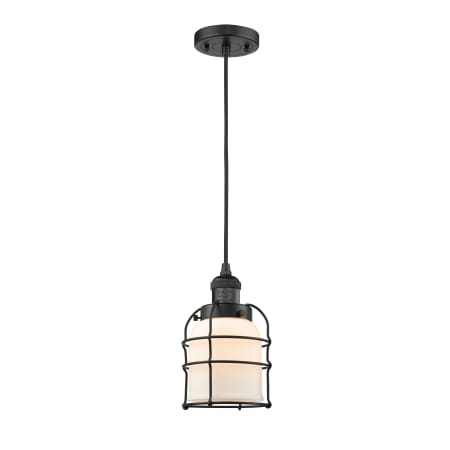 Innovations Lighting Small Bell Cage 6" Wide Mini Pendant - Cord Suspension Matte Black / Matte White Cased