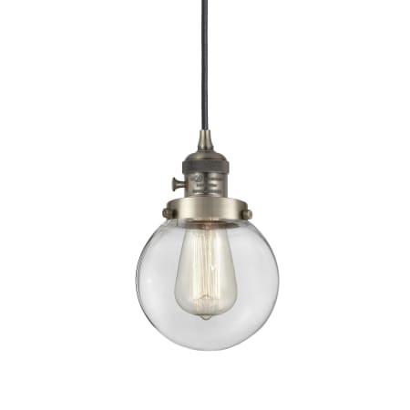 Innovations Lighting Beacon 6" Wide Mini Pendant Antique Brass / Clear