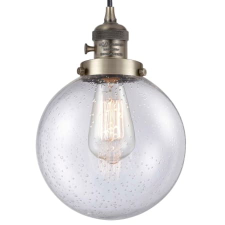 Innovations Lighting Beacon 8" Wide Mini Pendant Antique Brass / Seedy