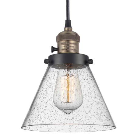 Innovations Lighting Cone 8" Wide Mini Pendant with Shade Black Antique Brass / Seedy