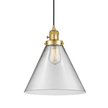 Innovations Lighting Cone 12" Wide Pendant Satin Gold / Clear