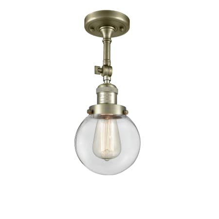 Innovations Lighting Beacon Single Light 6" Wide Semi-Flush Ceiling Fixture Antique Brass / Clear