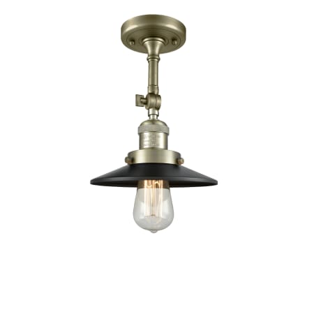 Innovations Lighting Railroad Single Light 8" Wide Semi-Flush Ceiling Fixture Antique Brass / Matte Black