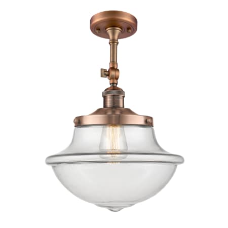 Innovations Lighting Large Oxford 12" Wide Semi-Flush Ceiling Fixture with 16" Height Antique Copper / Clear