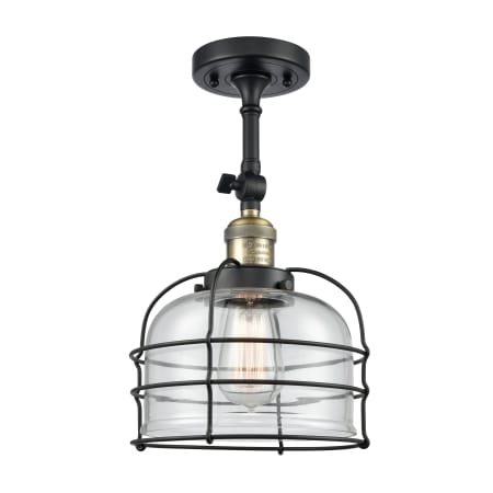 Innovations Lighting Large Bell Cage 8" Wide Semi-Flush Ceiling Fixture with 16" Height Black Antique Brass / Clear