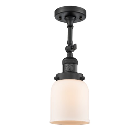 Innovations Lighting Small Bell Single Light 5" Wide Semi-Flush Ceiling Fixture Matte Black / Matte White Cased