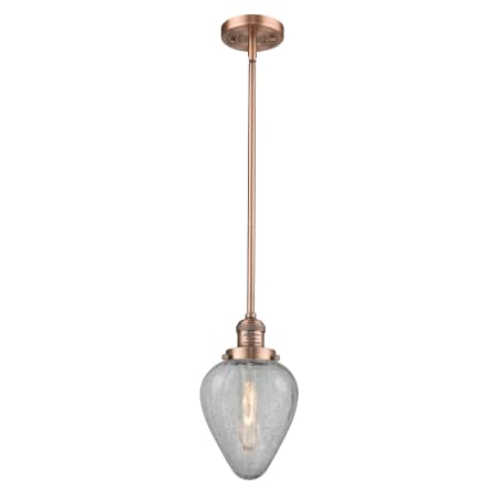 Innovations Lighting Geneseo Single Light 7" Wide Mini Pendant with Hang Straight Swivel Antique Copper / Clear Crackle