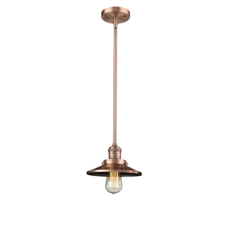 Innovations Lighting Railroad 8" Wide Mini Pendant - Downrod Suspension Antique Copper / Metal Shade
