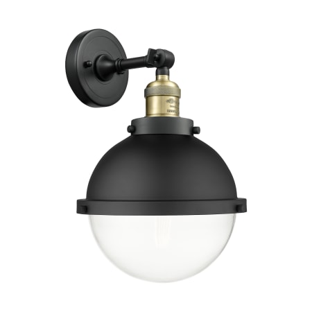 Innovations Lighting Hampden 12" Tall Wall Sconce Black Antique Brass / Clear