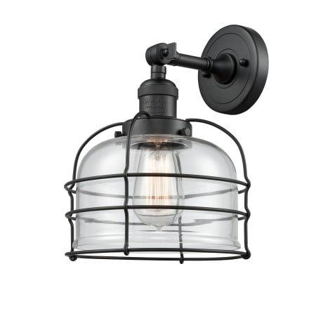 Innovations Lighting Large Bell Cage Single Light 12" Tall Bathroom Sconce Matte Black / Clear