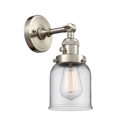 Innovations Lighting Small Bell Single Light 10" Tall Bathroom Sconce with Multiple Shade Options Brushed Satin Nickel / Clear