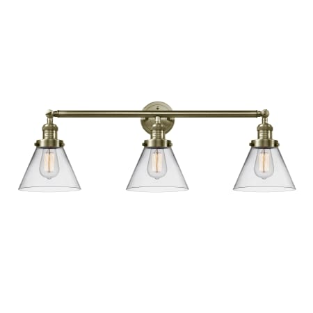 Innovations Lighting Cone 3 Light 32" Wide Commercial Vanity Light Antique Brass / Clear