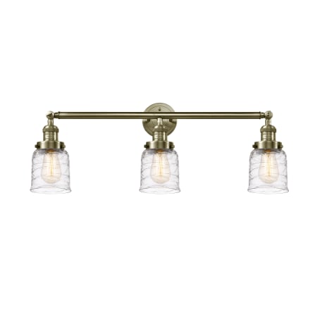 Innovations Lighting Bell 3 Light 30" Wide Vanity Light Antique Brass / Deco Swirl