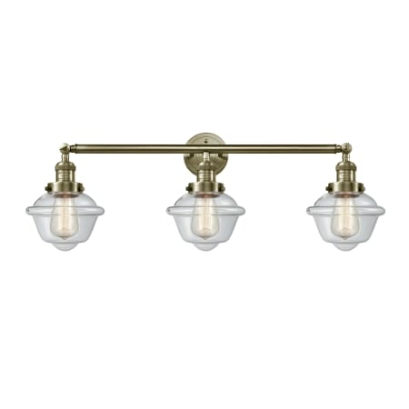 Innovations Lighting Small Oxford 3 Light 34" Wide Bathroom Vanity Light with Multiple Shade Options Antique Brass / Clear