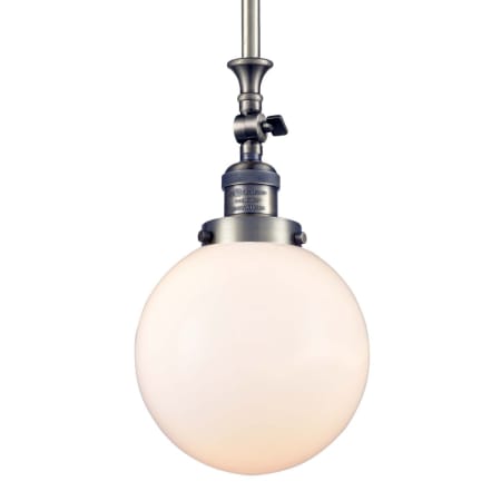 Innovations Lighting Beacon Single Light 8" Wide Mini Pendant with Heavy Cast Canopy Antique Brass / Matte White Cased
