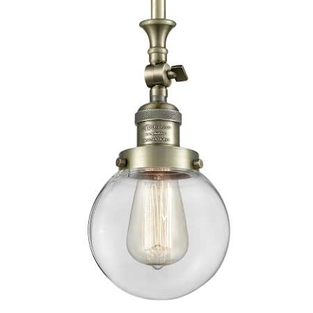 Innovations Lighting Beacon Single Light 6" Wide Mini Pendant with Heavy Cast Canopy Antique Brass / Clear