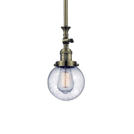 Innovations Lighting Beacon Single Light 6" Wide Mini Pendant with Heavy Cast Canopy Antique Brass / Seedy
