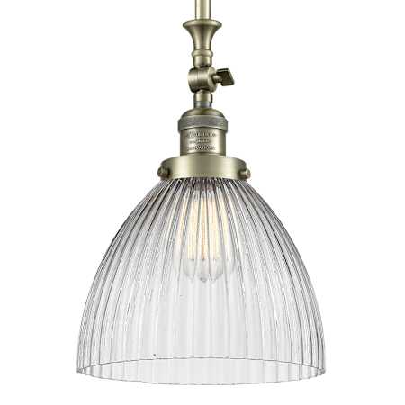 Innovations Lighting Seneca Falls Single Light 10" Wide Mini Pendant Antique Brass / Clear Halophane