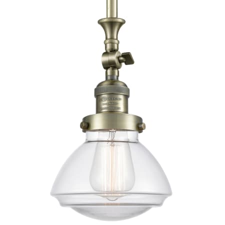 Innovations Lighting Olean 7" Wide Mini Rod Hung Adjustable Pendant Antique Brass / Clear