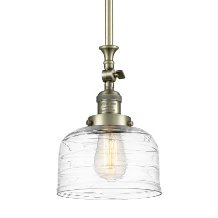 Innovations Lighting Bell 8" Wide Mini Pendant Antique Brass / Clear Deco Swirl