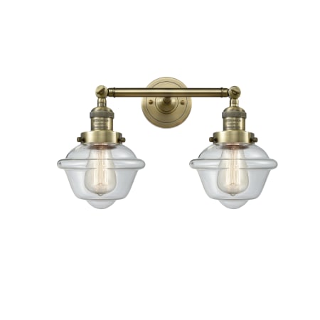 Innovations Lighting Small Oxford 2 Light 17" Wide Bathroom Vanity Light with Multiple Shade Options Antique Brass / Clear