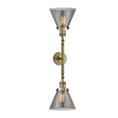 Innovations Lighting Large Cone 2 Light 23" Wide Bathroom Vanity Light with Multiple Shade Options Antique Brass / Plated Smoke