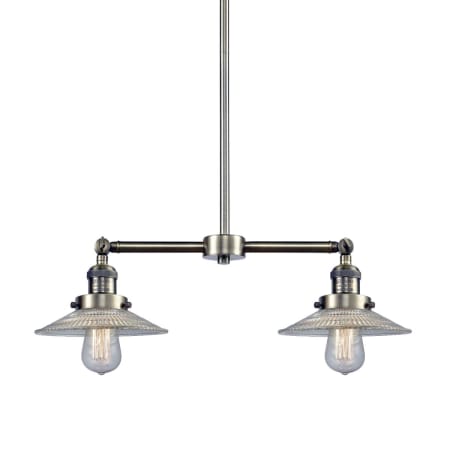 Innovations Lighting Halophane 2 Light 21" Wide Linear Chandelier / Semi-Flush Ceiling Fixture Antique Brass / Flat