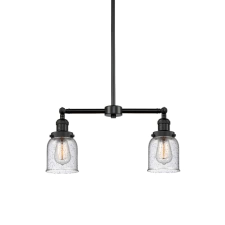 Innovations Lighting Small Bell 2 Light 21" Wide Linear Chandelier / Semi-Flush Ceiling Fixture Matte Black / Seedy