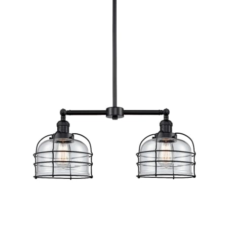 Innovations Lighting Large Bell Cage 2 Light 24" Wide Linear Chandelier / Semi-Flush Ceiling Fixture Matte Black / Clear